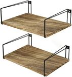 SRIWATANA Wide Floating Shelves, Rustic Wood Wall Shelves Set of 2, Wall Mounted Shelves with Large Capacity for Many Rooms Decor, Carbonized Black