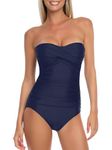 RELLECIGA Women's Navy Blue Ruched Neck Halter Twist Bandeau One Piece Swimwear Bathing Suits Size Medium