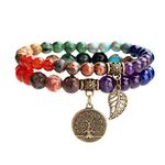 KunBead 7 Chakra Bracelets for Women Healing Crystal Natural Gemstone Beads Bracelet Handmade Family Tree Adjustable Yoga Bracelets