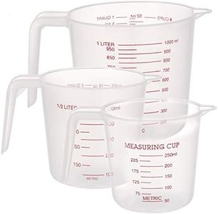 Firtink 3 Pcs Plastic Measuring Jug Baker Set, 250ML/500ML/1000ML, Plastic Measuring Cup with Handle, BPA-Free Measuring Jug for Baker Kitchen, Clear&Easy to Read Measurements - No Dishwasher