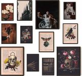 ASTRDECOR Dark Academia Decor Set - Vintage Newspapers Canvas Wall Art Prints Posters for Room Aesthetic, Spooky Gothic Home Decor for Halloween decor, Skull Witch Decor for Dark Bedroom Set of