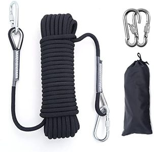 Outdoor Climbing Rope 12MM Diameter 10M(32ft) 20M(64ft) Static Rock Climbing Rope,Tree Climbing Rappelling Rope,Escape Nylon Rope,Ice Climbing Equipment Fire Rescue Parachute Rope with 2 Steel Hooks