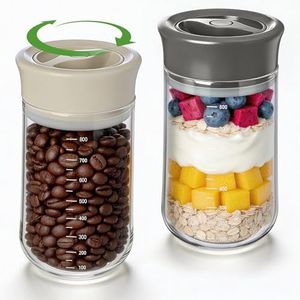 iETH Glass Overnight Oats Containers with Lids - 2 Pack Airtight Food Storage Containers with Twist Lock, Leakproof Canning jars Wide Mouth for Chia Pudding & Yogurt, Coffee, Tea (27oz Beige + Gray)