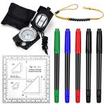 Yeaqee 8 Pcs Land Navigation Kit Includes 5 Military Map Markers Lensatic Military Compass Coordinate Scale and Protractor Pace Beads Counter for Camping, Mountaineering, Climbing, Adventure