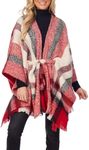 Mud Pie Women Brinley Belted Poncho, Red, One-Size