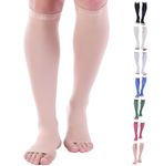 Doc Miller Open Toe Compression Socks for Men and Women, 15-20 mmHg, Calf Recovery, Medical Grade, Skin/Nude Socks, Small