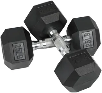 HolaHatha Iron Hexagonal Cast Exercise 25 lb Dumbbell Free Weights with Contoured Textured Grips for Home Exercise and Strength Training, Pair, Black