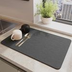 Dish Drying Mat for Kitchen Counter-Water Absorbing Hide Stain Kitchen Counter Drying Mat-Rubber Backed Under Dish Mat Coffee Mat-Dark Grey 16''X24''