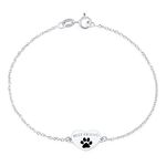 Personalized Dainty BFF Animal Pet Lover Dog Puppy Words Best Friend Heart Paw Print Bracelet for Women Teen .925 Sterling Silver 7.5 Inch