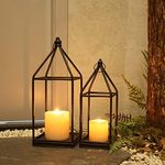 DECORKEY Luxury Lantern Decorative Outdoor&Indoor, Set of 2 (18’’&14’’) Black Metal Lanterns Decor, Vintage Hanging Candle Holder for Home Front Porch Patio Wedding Centerpiece, Christmas Decorations