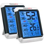 ThermoPro TP55 Digital Indoor Hygrometer Thermometer Temperature and Humidity Monitor Baby Room Nursery Moisture Meter with Large Backlight Touchscreen, 2 Pieces,Blue