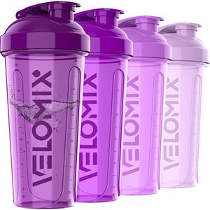 VELOMIX -4 PACK- 28 oz Shaker Cups for Protein Shakes - 4x Wire Whisk | Leak Proof Protein Shaker Bottles for Protein Mixes | Protein Shaker Bottle Pack | Mixer for Protein Shakes (Purple Bloom)