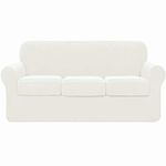 subrtex 3-Seater Sofa Cover with 3 Separate Cushion Covers, 4 Pieces Stretch Sofa Slipcover Replacement Furniture Protector (Sofa, Cream)