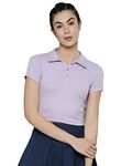 Sanjis Enterprise Stretchable Polo Neck Crop Top Basics Solid Casual Trendy Stylish Ribbed Crop Top Fashion Tank Tops Summer Halfsleeve Trendy top Women Girls (Medium, Purple, m)