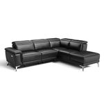 Valencia Pista 113" Full Leather Reclining Sectional Sofa with Right Hand Chaise | Premium Top Grain Nappa 11000 Leather, Stainless Steel Legs, Electric Power Recliner, Hardwood Frame, Black