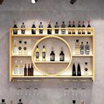 Wall Mounted Metal Wine Rack Liquor Bottle Display Shelf, Modern Bar Unit Floating Wine Glass Holder Iron Hanging Wine Shelves for Home Restaurant Bars Storage Stand (Gold, 47.2"x 5.9"x 31.5")