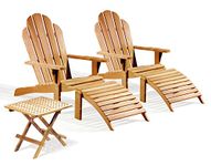 Jati Set of 2 Teak Adirondack Garden Chairs with Detachable Legrests and Picnic Table - Delivered Ready Assembled