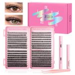 Individual Eyelashes Kit 640Pcs 9-16mm Lash Clusters with Bond&Seal&Remover, Natural Fluffy Wispy lash, Volume Lash Book Kit, D Curl Eyelash Extensions for DIY at Home for beginners (30+40+50D)