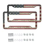 Binienty Patriotic Car Accessories Custom License Plate Frame Cover, 2 Pcs Set, Retro American Flag Print Car Front Decor Vanity Tag Covers