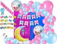 FI - FLICK IN Flick In 80 Pcs Baby Shower Decoration Items Mommy To Be Sash Dad To Be Badge Dohale Jevan Decoration Items Set Girl Or Boy Foil Balloon Marathi Props Set (Pack Of 80, Multicolor)