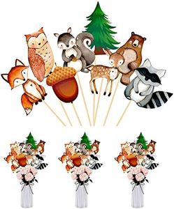 24pcs Woodland Animal Centerpiece Sticks Cute Owls Foxes Squirrels Raccoons Woodland Creatures Shaped Cutouts Table Toppers for Forest Friends Girls Baby Shower Wild One Camping Party Supplies