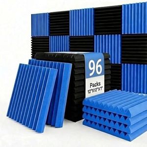 96 Pack Blue/black Absorb the echo Acoustic Foam Panel Wedge Studio Soundproofing Wall Tiles 12" X 12" X 1"(Accompanied By Double-Sided Adhesive Tape)