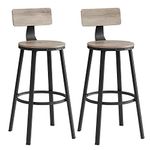 VASAGLE Bar Stools Kitchen Stools Set of 2 High Back Bar Stools Steel Frame 73cm High Seat Easy Assembly Industrial Greige and Black LBC026B02