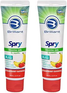 Brilliant Brilliant Kids Toothpaste Gel by Spry, with Xylitol, Fluoride Free, Safe If Swallowed, Natural, Strawberry Banana, 2pk, Clear