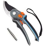 Lumo-X 9'' Premium Bypass Pruning Shears, Adjustable Cutting Range Gardening Scissors with 1 Extra Volute Spring, Safety Lock, Wrist Band, Anti-Rust Blades for Hydroponics, Greenhouse, Indoor Grow