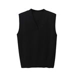 Clearance Women's V Neck Ribbed Sweater Vest Casual Plain Knitted Jumper Vests 2024 Trendy Sweaters Cute Preppy Clothes Deals of The Day Returns Black