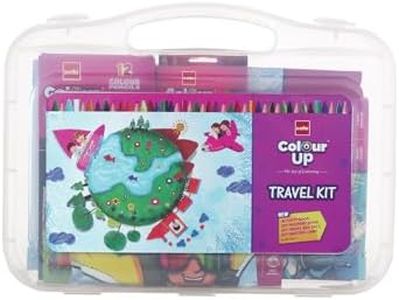 Cello ColourUp Travel Kit | Includes Crayons, Colour Pencils, Sketch Pens, Clay, DIY Passport & Bag Tag | Travel Friendly Suitcase Pack | Ideal for Kids Gifting, Multicolor