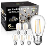 BRIMAX 6Pack 2W LED Light Bulbs, Dimmable, LED Filament Bulb, 2700K Warm White, 15W-25W Equivalent, E26 Medium Base, S14 2W Led Edison Light Bulbs for 6/12/18-light Sputnik Chandelier Bulbs