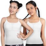 DChica Padded Camisole Starter Bra for Girls (Pack of 2) Sleeveless Undershirts with Adjustable Straps | Cotton Camisole | Tank Top/Innerwear for Girls (Color-White) Camisole Vest