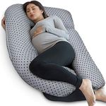 PharMeDoc Pregnancy Pillow with Jersey Cover, U Shaped Full Body Pillow (Grey with Star Pattern)