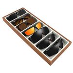 Homeanda 7 Grids Wood Frame Grey Velvet Glasses Case Eyeglass Holder Sun Glasses Organizer Eyewear Sunglasses Box Glasses Tray Sunglass Display Showcase SunGlasses Organizer Case Jewelry Tray