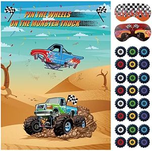 Hxezoc Pin The Wheels on The Truck Game With 36 Pcs Wheels Large Truck Poster Truck Party Games for Kids Birthday Party Truck Party Carnival Party Supplies