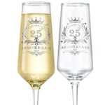 ROXBURGH 25th Wedding Anniversary Champagne Flutes Present Rhinestones Studded, 25th Anniversary Decorations 7 OZ Crystal Champagne Glasses Set of 2, Wedding Present, Couples, Parents Anniversary