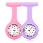 Anpro Silicone Nurse Watch with Brooch Pocket Clip, Glow in The Dark, 2 Pack Fob Medical Watches for Doctors, Paramedics, Nurses - Pink and Purple