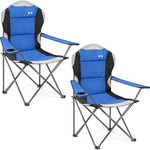 Trail High Back Folding Camping Chair, Luxury Padded Seat, Heavy Duty Tubular Steel, Cup Holder Armrest, Lightweight Portable, Outdoor Garden, Carry Bag (2 x Chairs)