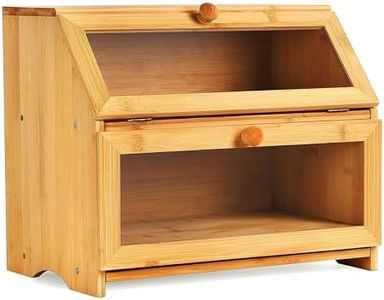 39x25x32cm Double Decker Bamboo Bread Bin, Kitchen Storage Box with Lid for Freshness Natural, 2-Layer Bread Box for Kitchen Large Capacity Food Bread Storage Retro (Bamboo)