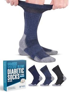 Doctor's Select Bamboo Viscose Diabetic Socks for Men - 3 Pairs Crew Mens Diabetic Socks | Navy, Blue, Dark Grey | Stretch Top Diabetic Neuropathy Socks for Men | Diabetic Socks for Men 9-12