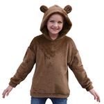 GORLYA Girls Long Sleeve Casual Cute Teddy Bear Hooded Sweatshirt Plush Pullover Tops for 4-14T(GOR1064, 9-10Y, Brown)