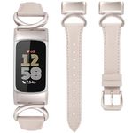 TOYOUTHS Compatible with Fitbit Charge 5 Bands/Charge 6 Bands Women Dressy Slim Leather Strap with C-Shape Metal Buckle Wristbands Bracelet Replacement for Fitbit Charge 6 Wrist Band Femme, Starlight