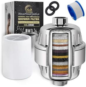 AquaHomeGroup 20 Stage Shower Filter with Vitamin C E for Hard Water - High Output Filter to Remove Chlorine and Fluoride - 2 Cartridges Included -Consistent Flow Showerhead Filter