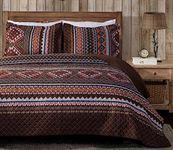 Chezmoi Collection Clayton 3-Piece Southwestern Lodge Tribal Quilt Set - Multicolor Brown Blue Red Yellow White Printed Pre-Washed Microfiber Bedspread Set, King Size