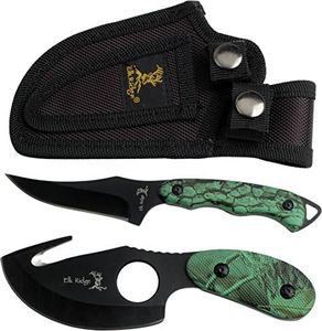 Elk Ridge-Outdoors 2-PC Fixed Blade Hunting Knife Set-Black Stainless Steel Skinner&Gut Hook Blades,Camo Coated Nylon Fiber Handles,Nylon Sheath-Hunting,Survival-ER-300CA,7-Inch/6.5-Inch Overall