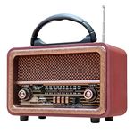 Oncheer AM/FM/SW 3-Band Portable Radio: Wooden Retro Vintage Radios, Rechargeable Battery Operated, Handheld, for Outdoor Picnic Beach Camping, Supports Bluetooth TF Card USB MP3 Player