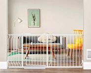 ALLAIBB 66 67 68 69 70 71 Inch Baby Gate Extra Wide Pressure Mount Walk Through Auto Close White Metal Child Dog Pet Safety Gates for Stairs Doorways Kitchen and Living Room