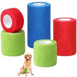 SANNIX 5 Rolls Vet Wrap Pet Self-Adhesive Bandage Cohesive Tapes for Animals (Blue or Orange+Green+Red)