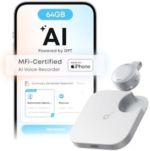 soundcore Work AI Voice Recorder by Anker, Wearable Note Taker for Meetings, Transcribe and Summarize, MFi Certified, 64GB, 150+ Languages, USB-C Charging, 32H Recording, Find My